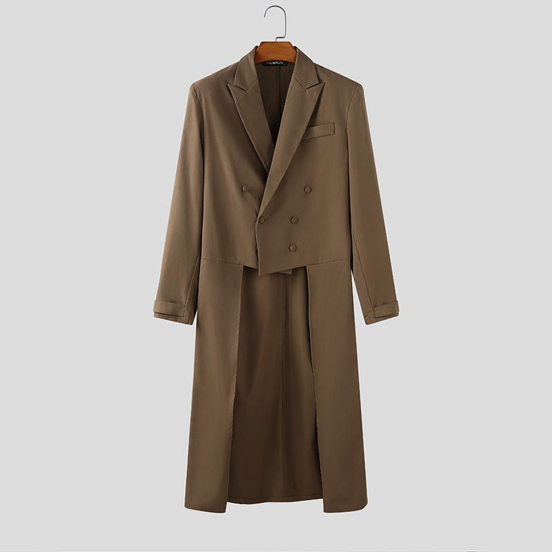 

INCERUN Мужские блейзеры-туники с высоким низом и неровными разрезами с лацканами с вырезом 5XL коричневый