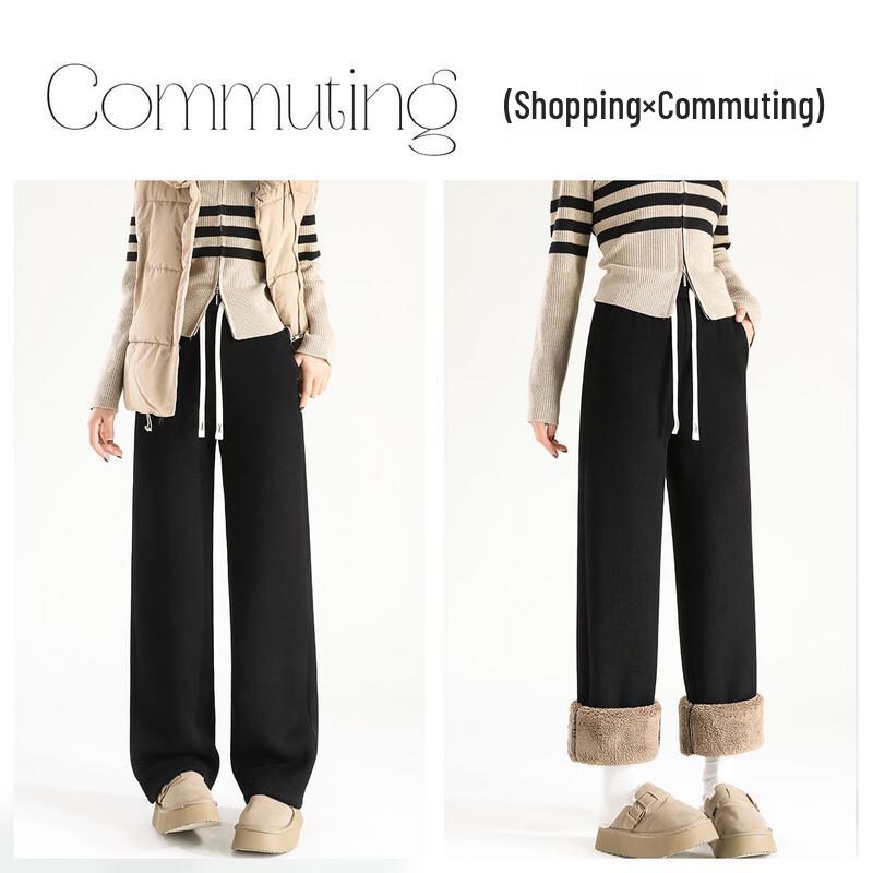 HSTYLE Women's Winter Fleece Lined High-Waist Wide-Leg Pants