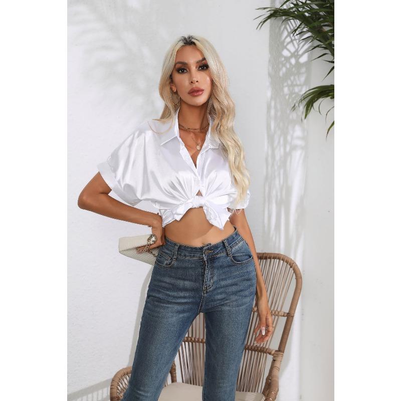JPNTKY Women's Fashion Casual Solid Color Print POLO Neck Long Sleeve Blouses & Shirts