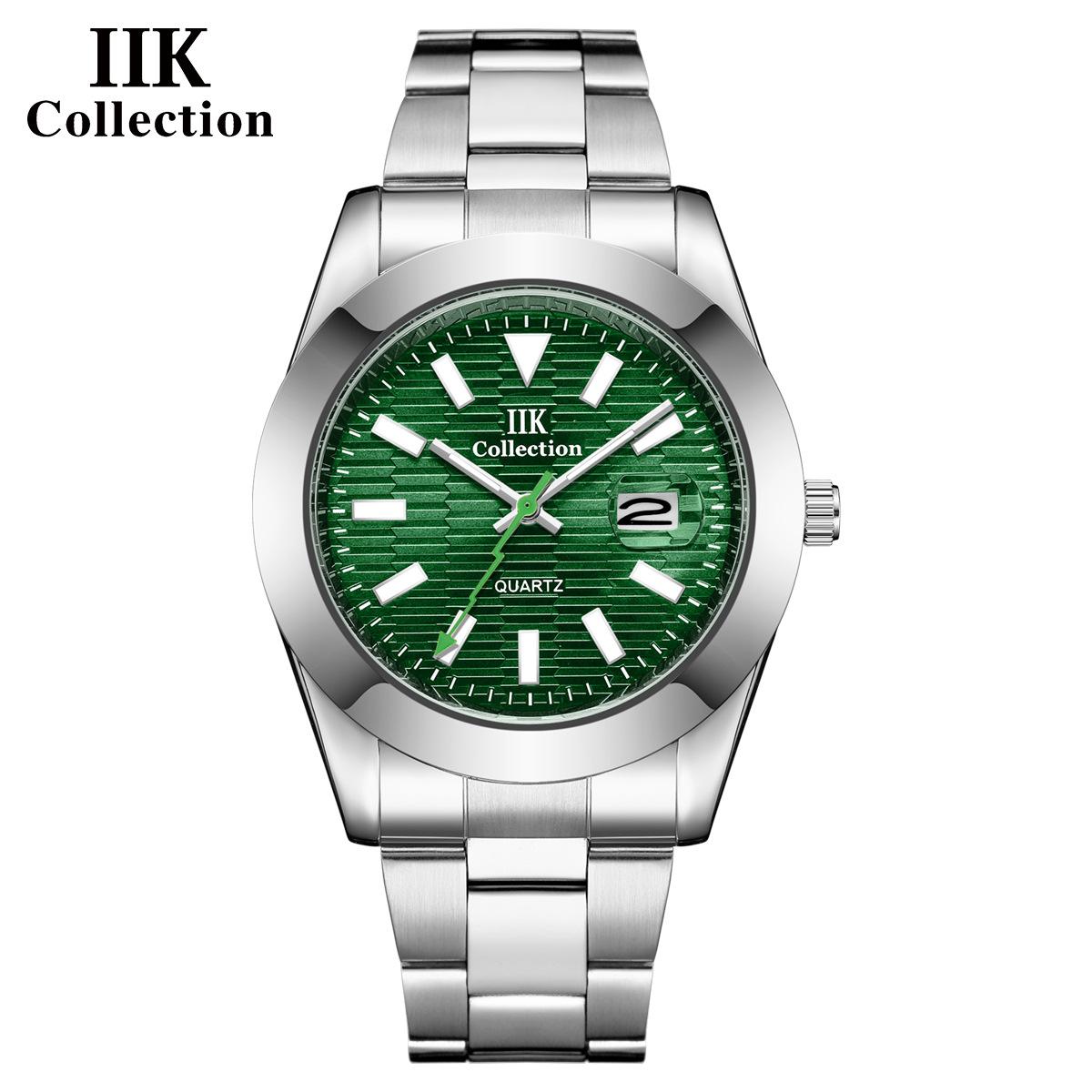 

IIK Бизнес-часы с зеленым циферблатом Мужские часы Кварцевые водонепроницаемые мужские часы с календарем и стальным ремешком