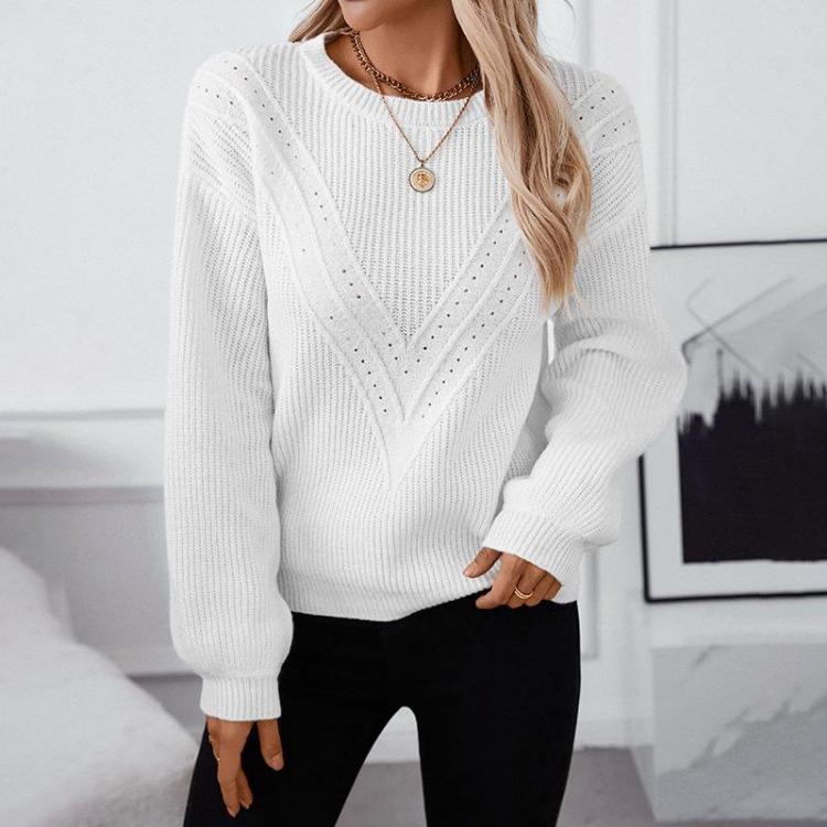 Autumn Winter Vintage Loose Knitwear Sweater Long Sleeve Solid Color Pullover O Neck Top