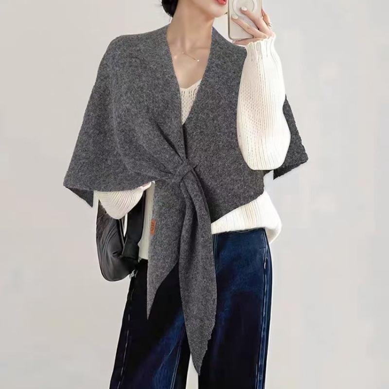 Fashion Solid Color Knitted Shawl Soft Neck Wrap Sweater Shawl Cape Thickened Winter Warm Wool Blended Shawl