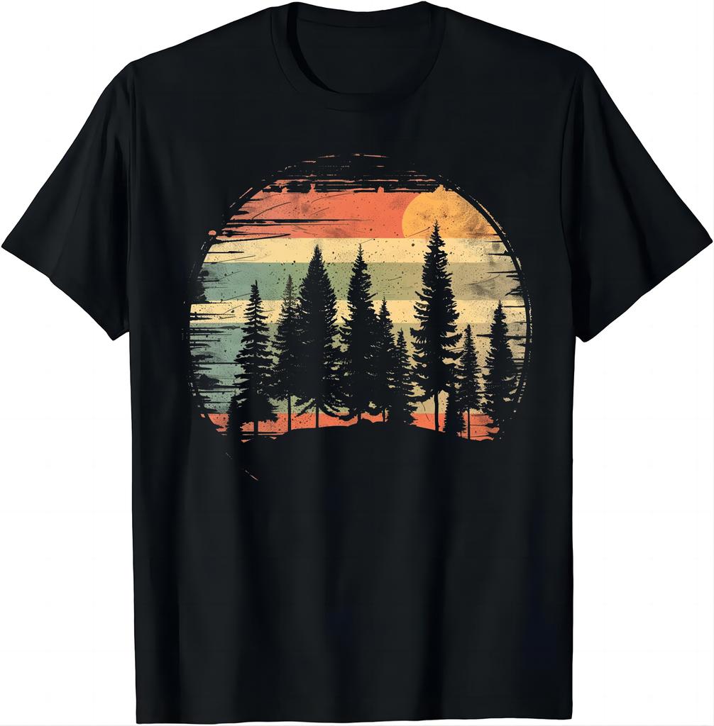 Treelined Sunset Tee  Peaceful View Shirts  Graphic T Shirts Men Clothing Tops Camisetas Streetwear Vintage T Shirt