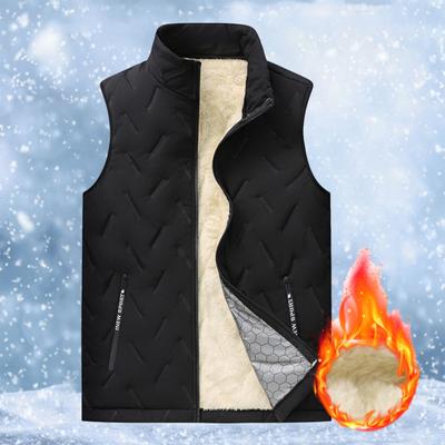 Men Fall Winter Vest Padded Thick Plush Stand Collar Neck Protection Sleeveless Pure Color Zipper Closure Cardigan Warm Windproof Men Waistcoat