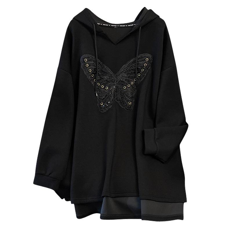 9XL Dame Casual Langermet Bokstavtrykk Sport Hettegenser Plus Size Pullover Topper Genser