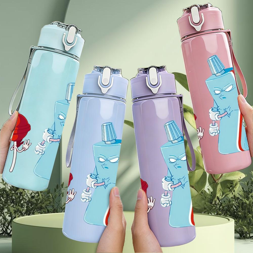 1PC Soda Drink Bottle Summer Cartoon Print 750ml Color Plastic Sports Water Bottle Leakproof Flip Straw Lid Suitable for Sports Office Home Use