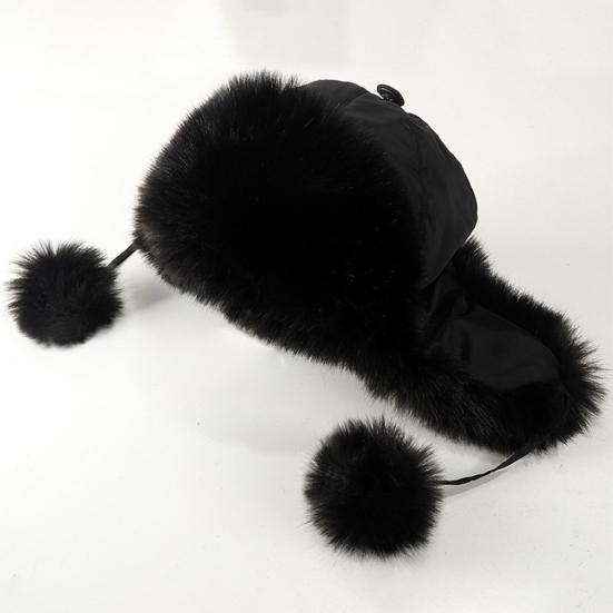 Earflap Hat Thickened Fluffy Windproof Cute Down Lining Ball Ear Protection Faux Fur