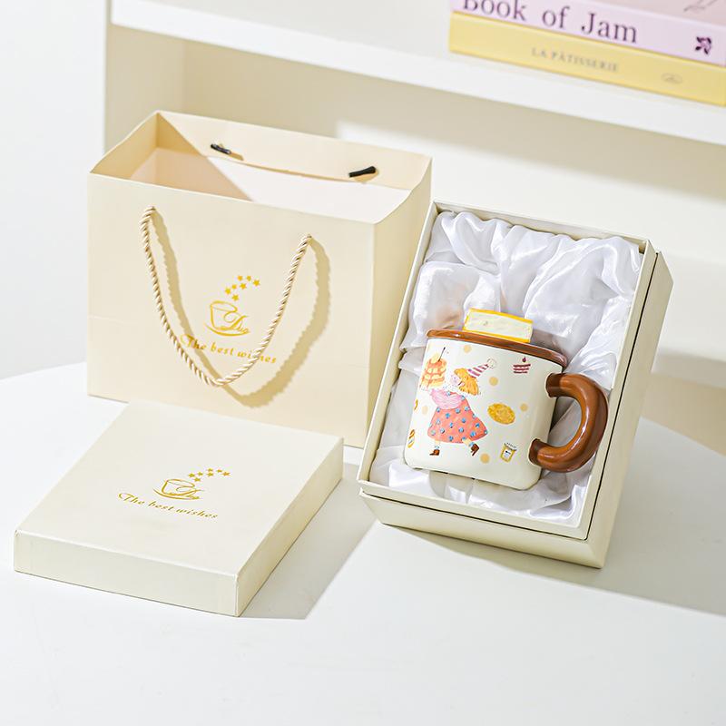 Dessert Bread Boy Girl Ceramic Mug Couple Cup Water Cup with Lid Cute Cup Underglaze Color for Girls