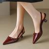 New popular Fashion Women's Dress Shoes Patent Leather Slip on Pointed Toe Sandals Buckle Slingbacks Mid Heels Pumps