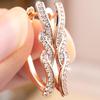 Elegant Rose Gold Color Twisted Wave Zircon Hoop Earrings for Women Daily Wear and Party