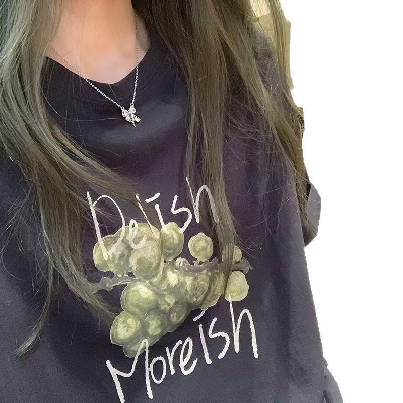 Korean foreign style age-reducing letter-printed shoulder T-shirt women's 2026 summer loose and thin comfortable top