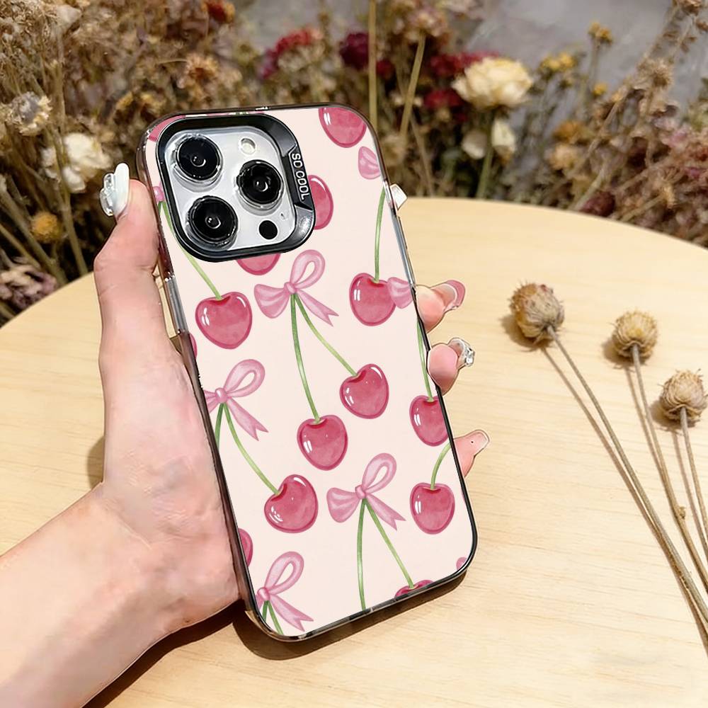 Cute cherry Phone Case For iPhone 17,16,15,14,13,12,11 Plus,Pro Max,XS,Colorful Silver Black Cover