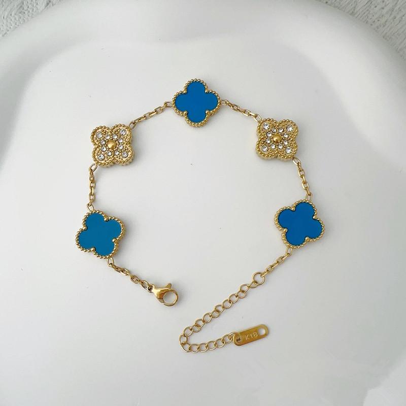 

Новий великий двосторонній браслет з листочками та травою з бічними канавками, блискучий браслет з титанової сталі, дизайн легкої розкоші, браслет, що не тьмяніє 21cm яскраво-темно-синій колір