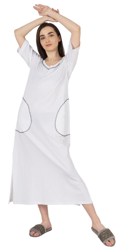 Inkmeso Solid Long Nightgown For Womens V-Neck Loungewear Casual Sleep Dress With