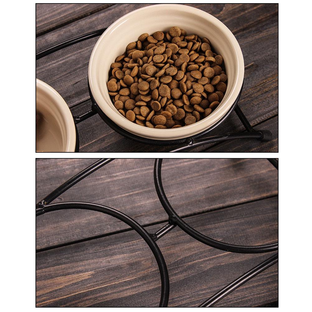 Pet Iron Frame Ceramic Double Bowl Protects Cervical Claw Bone Anti-slip Cat Black Fish Chin Vertebrae Bowl Prevents Cat Pa H4O8
