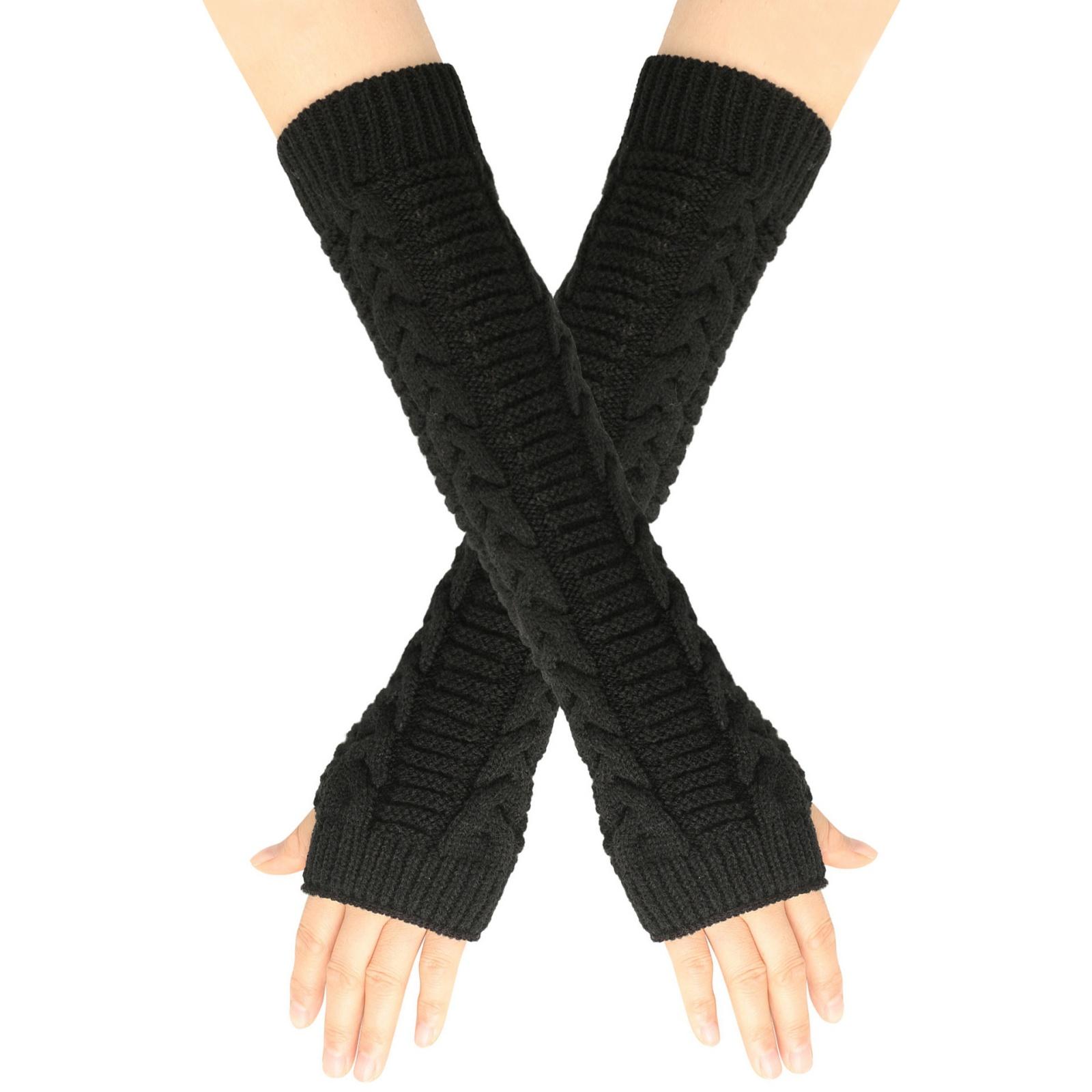 

Women s Winter Warm Wool Gloves, Fingerless Long Sleeve Extended Gloves One Size чорний
