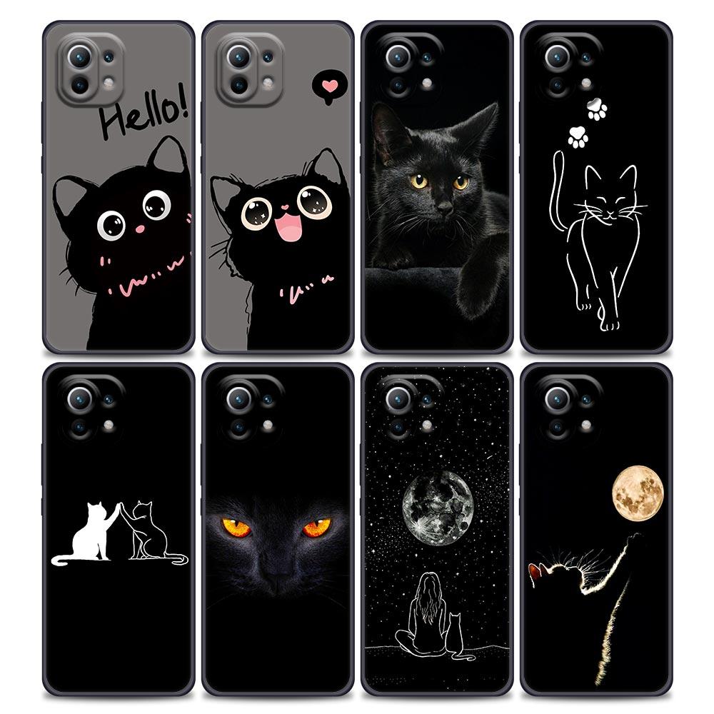Black Cats Hello For Xiaomi 15 Ultra 11T 12T 13T 14T Pro 11Lite Phone Case Mi POCO X7 M7 F7 Pro F5 F6 M6 X3 X5 X6 Cover Cute Cat