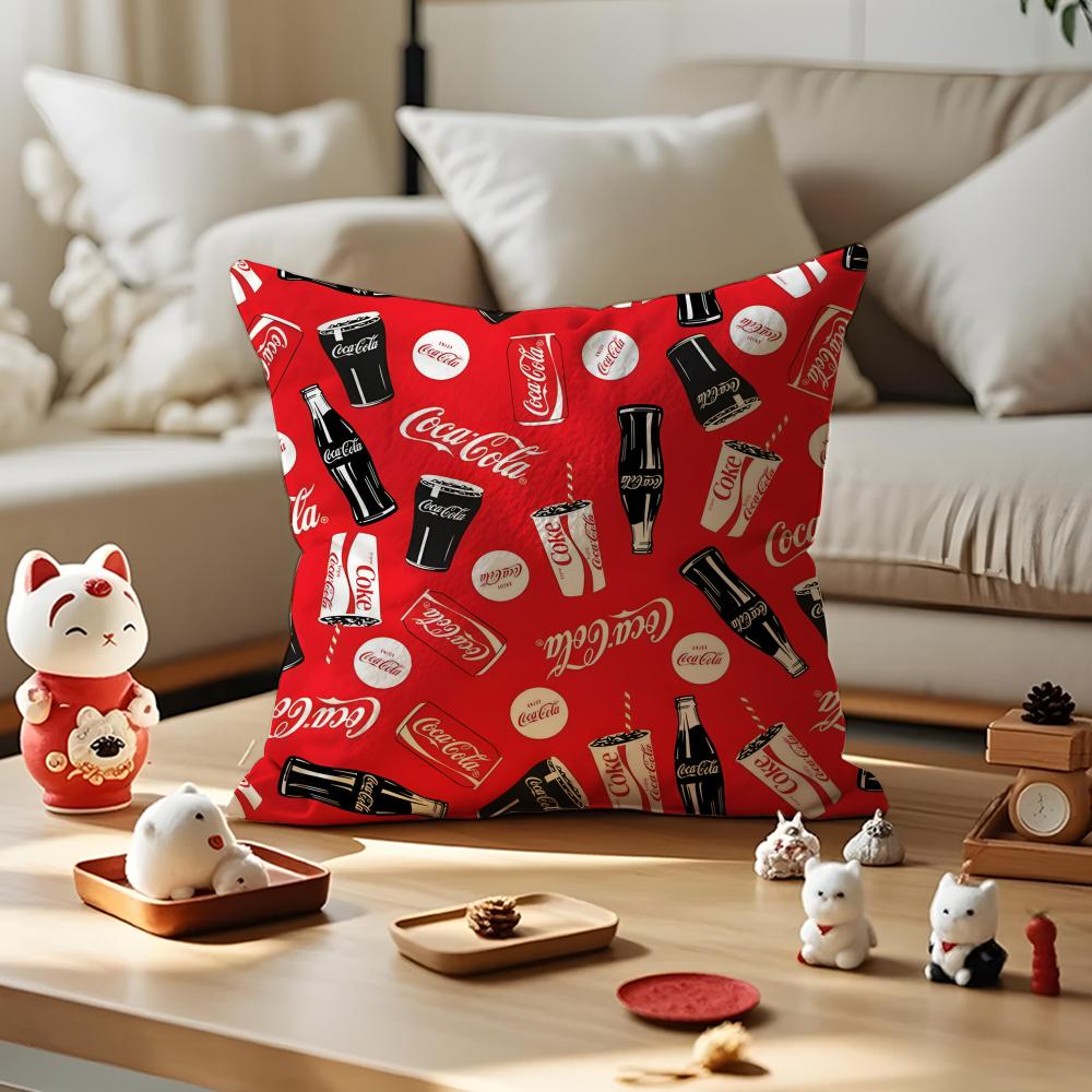 Cartoon C-Cocas C-Colas Cushion Cover Silky Short Plush With Invisible Zipper Dustproof Sofa Pillow Cover For Home Decor