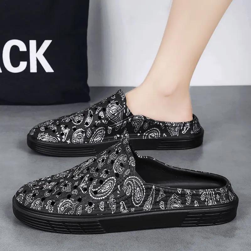 Men's Shoe Flat Hole Beach Slides Mules Half 2025 Style Designer Luxury Eva High Quality Fashion Pvc Original Adult Male Slipper