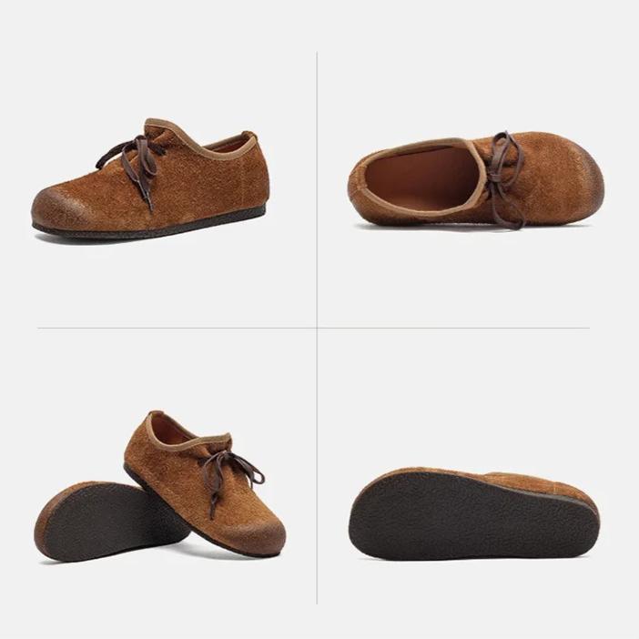 Johnature Vintage Cowhide Versatile Soft Soled Loafers Lightweight Commuter Women's Flat Shoes