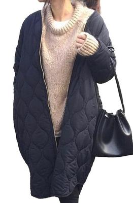 Noichi No [1/2plus] [Nibun Plus] Jacket, Blouson, Coat, Jumper, Quilted, Military, Filling, Lightweight, Mod, Collar, Zipper, Women's (M, Navy)