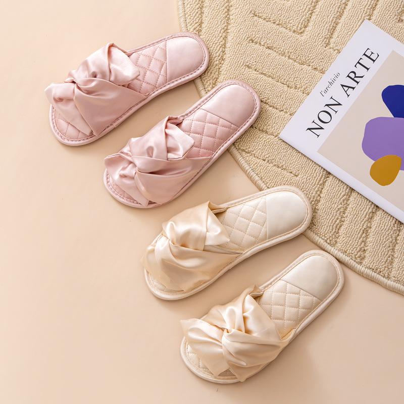 

Japanese bow slippers women s home indoor summer deodorant non-slip advanced soft bottom silent women s spring and autumn models 36-37