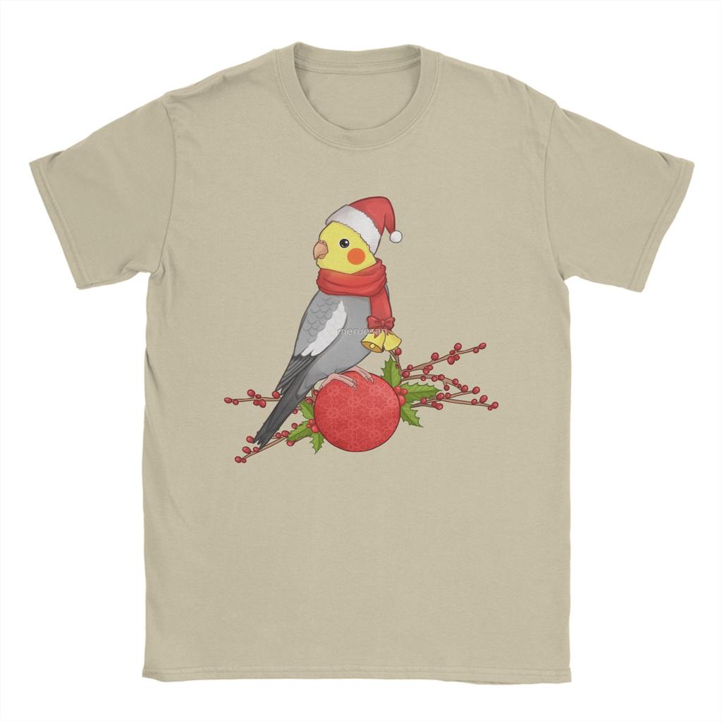 Christmas Cockatiel T-Shirt for Men  Humor Cotton Tees Crewneck Short Sleeve T Shirt Birthday Present Clothing