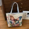 Ethnic Style Canvas Tote Bag With Doublesided Embroidered Silk Thread Floral For Daily Use