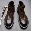 British leather boots men's shoes autumn and winter velvet medium top Martin boots sleeve zipper Chelsea soft leather casual leather boots