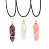 Natural Stone Crystal Gold Wound Hexagonal Column Pendant Necklace N537
