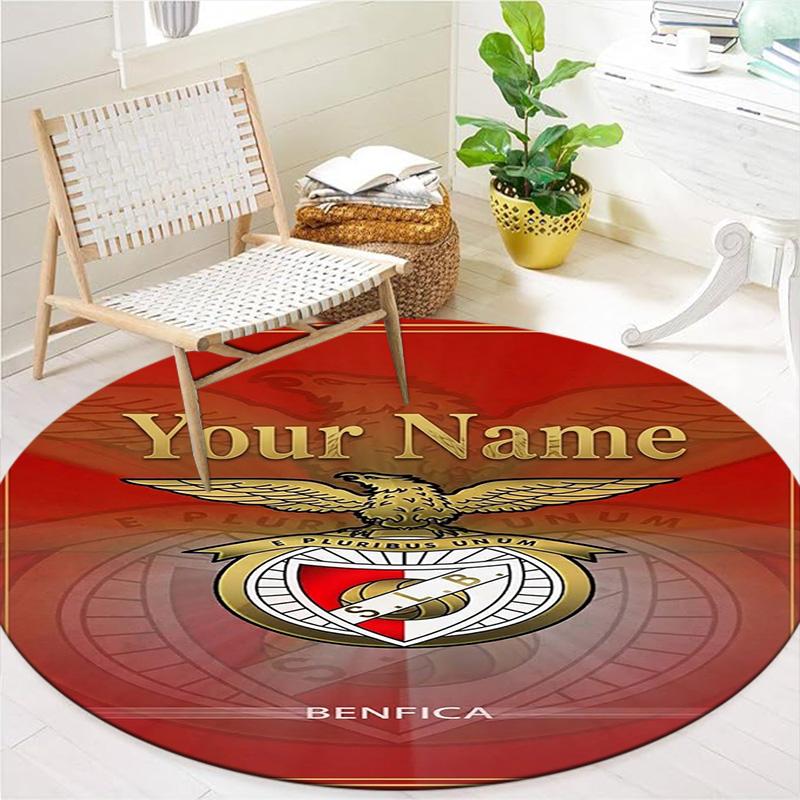Benfica Crest Custom Name Round Area Rug Carpet Rug For Living Room Bedroom Sofa Playroom Decor Nonslip Floor Mat