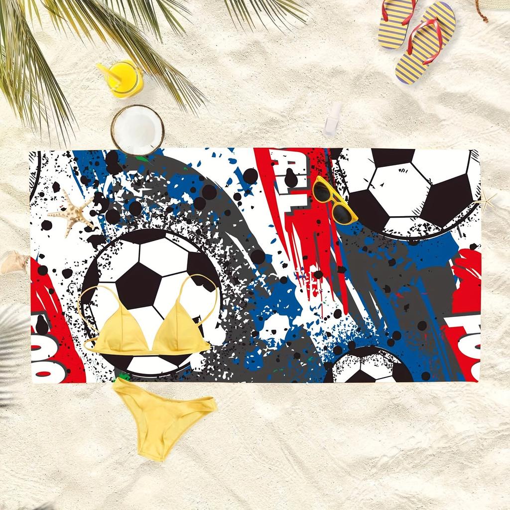 1 Stück Dynamisches Fußball-Thema Strandtuch, Buntes Spritzer- und Fußballmuster, Unverzichtbar für Sportbegeisterte, Schnelltrocknend Weich,