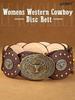Women's Retro Oval Western-Style Leather Belt with Denim Waistband Decoration
