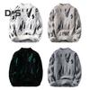 Men Winter Sweater Contrast Color Graffiti Thick Plush Half-high Collar Elastic Knit Long Sleeves Daily Wear School Dating Sweater