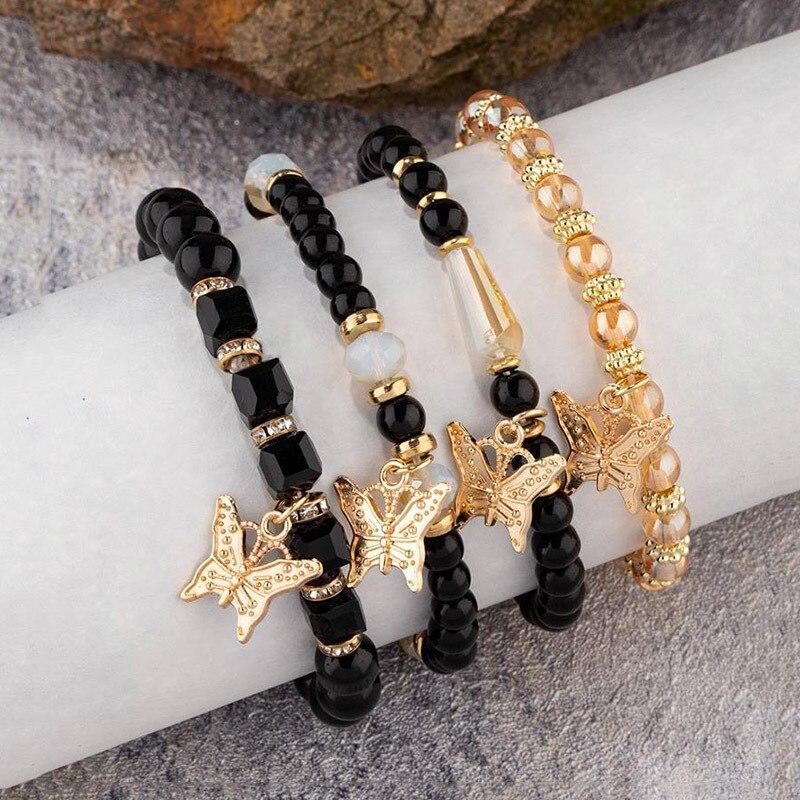 Neue Aussage Schmetterling Kette Quaste Perlen Armbänder Für Frauen Männer Boho Charme Wrap Armreif Armbänder Set Fashion Party Schmuck