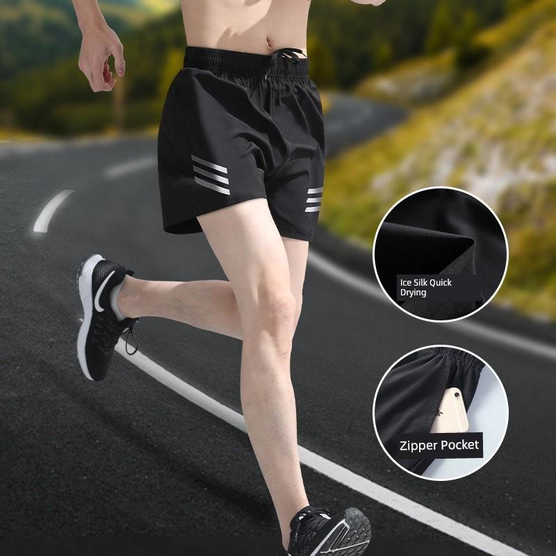 Men s Sports Shorts Quick-Drying Running Shorts Men s Ice Silk Marathon Summer Thin Fitness Track and Field Training Three-Quarter Pants S чёрный