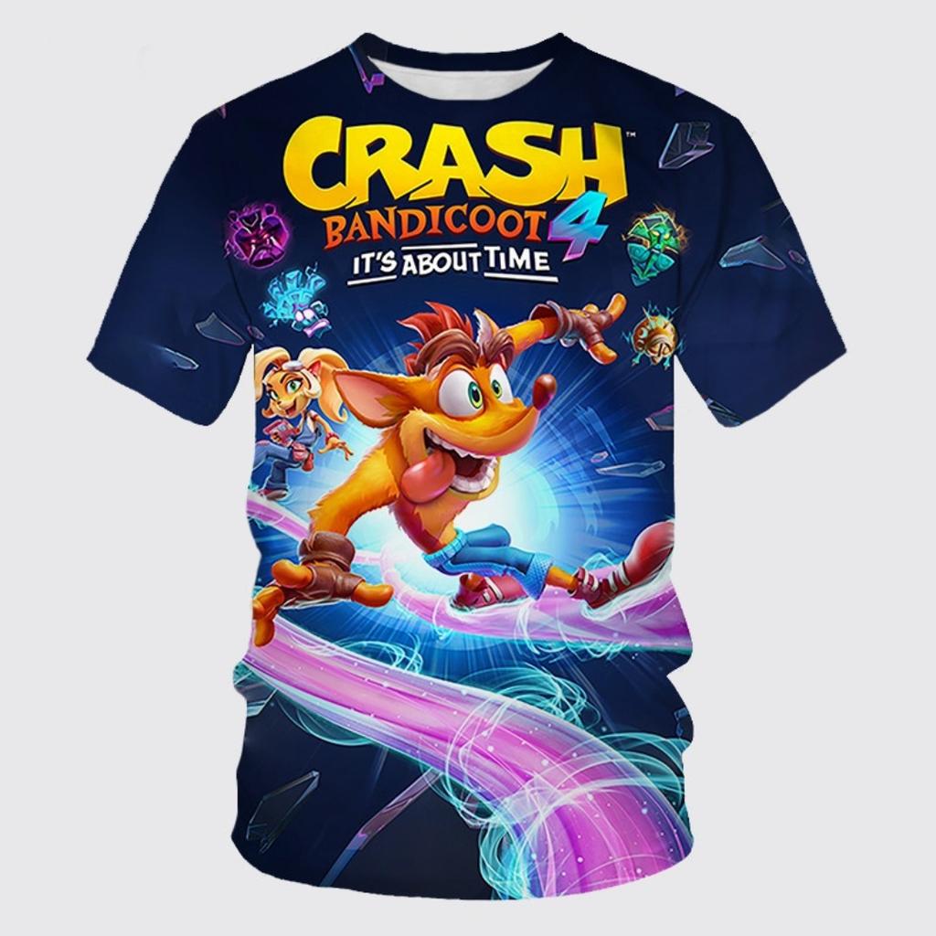 Crash Bandicoot - Barns 3D-printad T-shirt, Avslappnad Sporttopp, Tecknad Rundhalsad Kortärmad Sommar Mode T-shirt