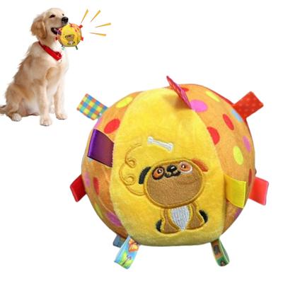Hund Quietsch Plüschball mit Bändern Stofftierball mit eingebauter Glocke Haustier interaktives Apportierspielzeug für kleine, mittelgroße und große Hunde