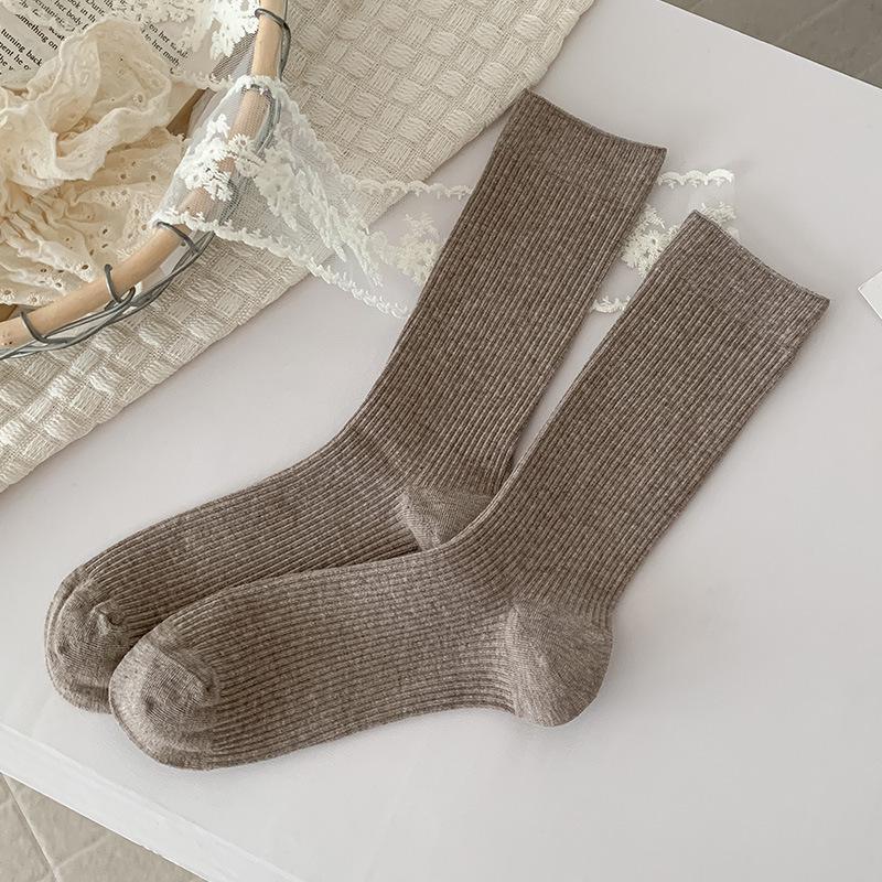 Women's Black & White Ribbed Slouch Socks - Mid-Calf Length, Versatile for Autumn/Winter, Pair with Leather Shoes