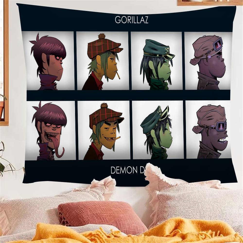 Virtual Rock Band Gorillaz Music Anime Tapestry Hanging Tarot Hippie Wall Rugs Dorm Home Decor