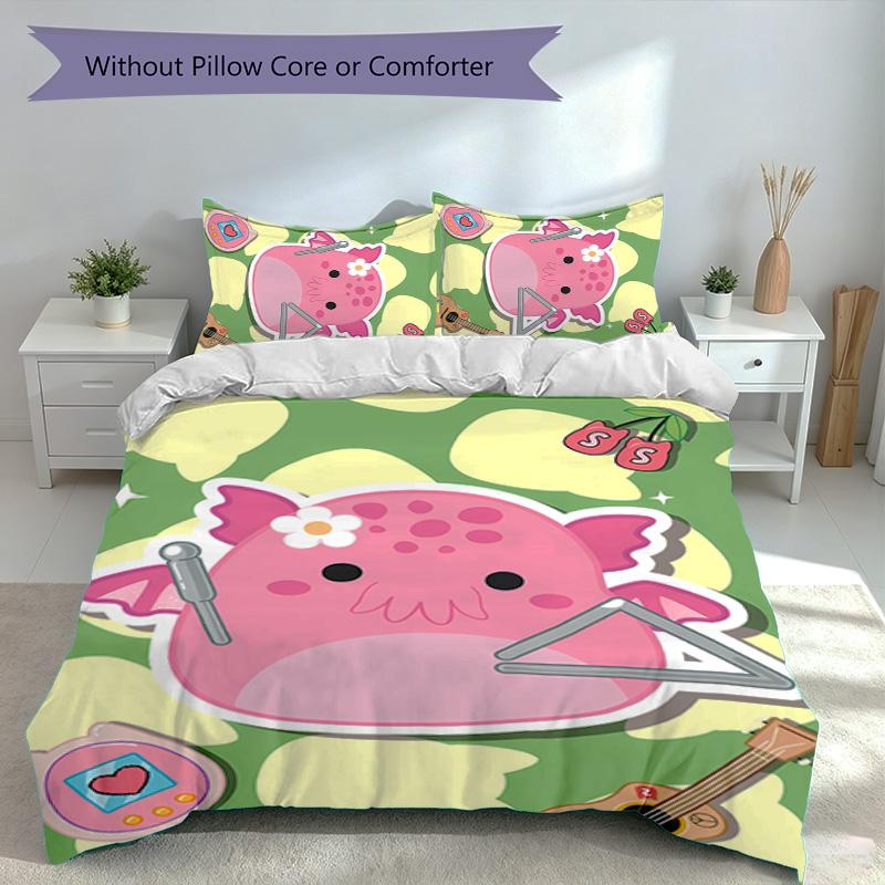3dílná sada povlaků na peřinu s motivem Squishmallows, obsahuje 1 povlak na peřinu a 2 povlaky na polštář, příjemná na kůži a pohodlná tkanina, vhodné sady povlečení