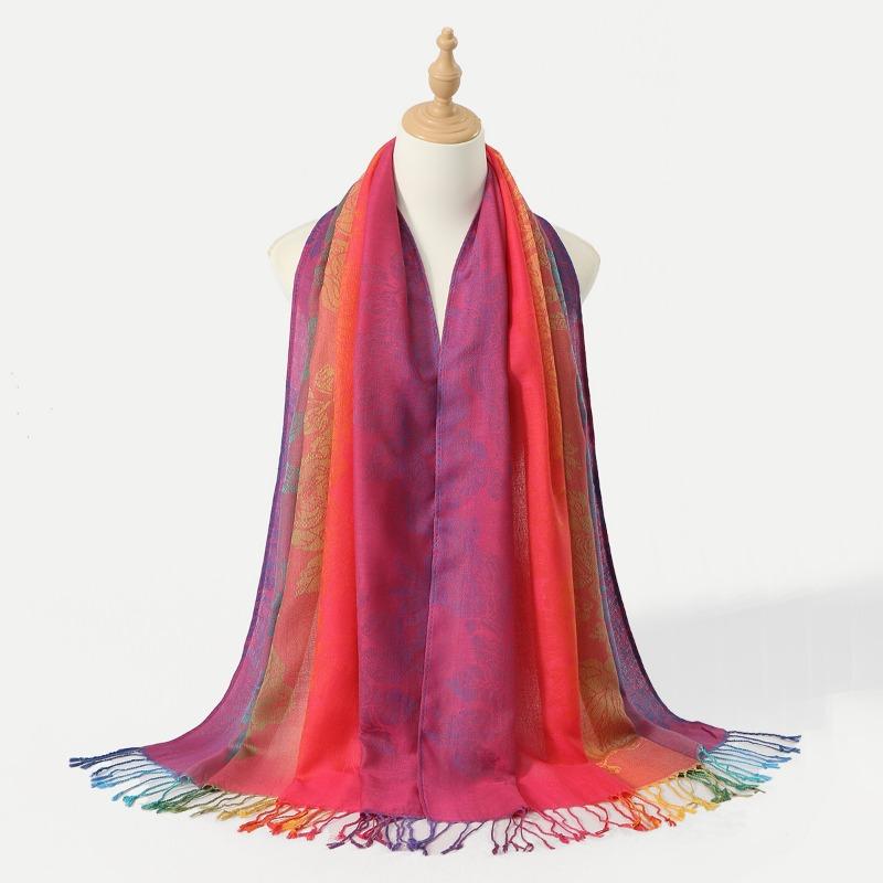 Hot-selling popular colored cashew fringed shawl women's gradual change embroidered scarf