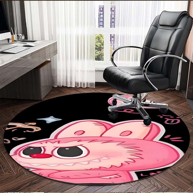 Labubu Print Round Rug, Washable Floor Carpet, For Entryway Dorm Laundry Room Office Study, Home Decor Birthday Christmas Gift