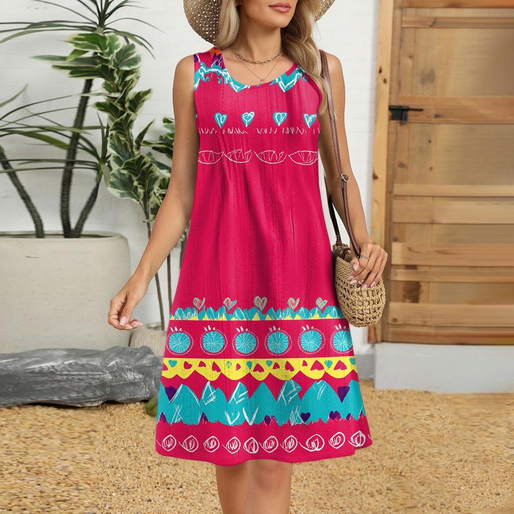 Women's Casual Fashion Breathable Flower Printed Vest Dress With Pockets