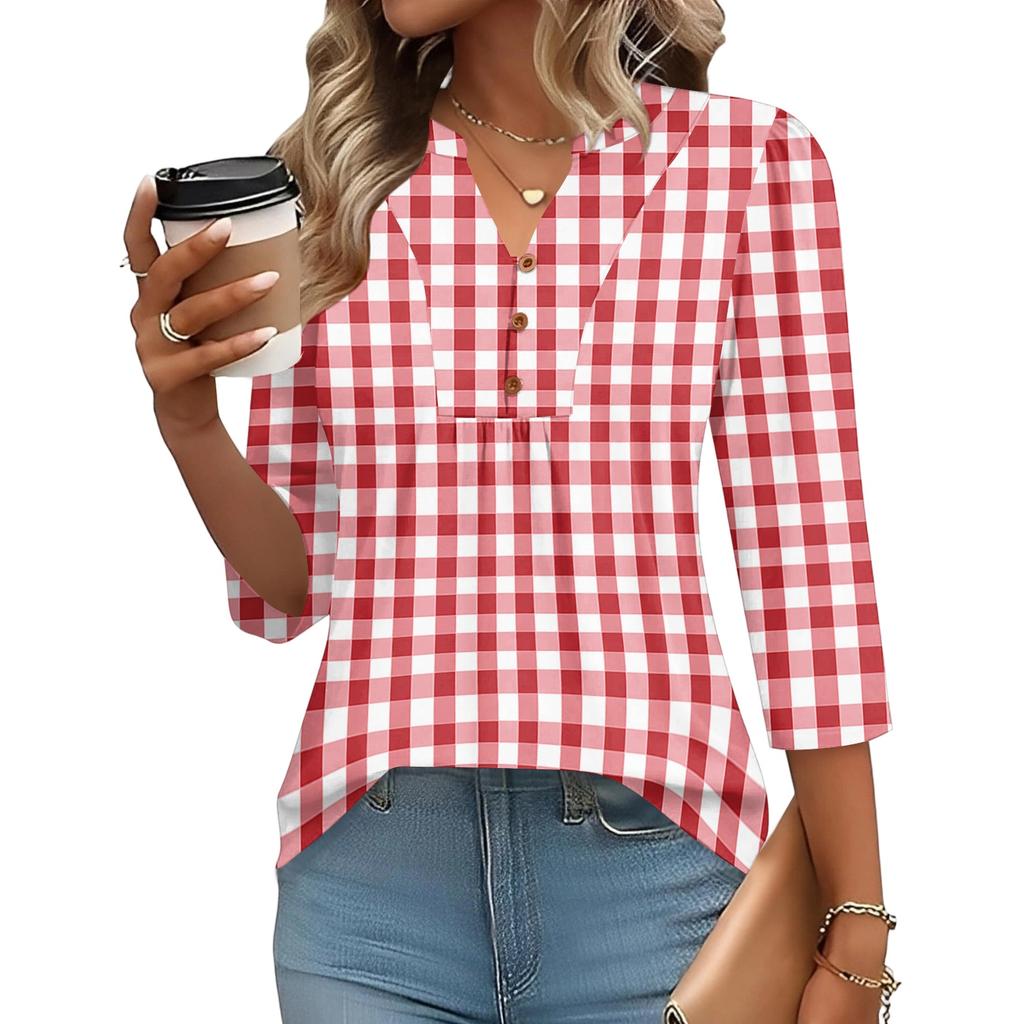 Women's Three-Quarter Sleeve Top, Loose Fit Casual Blouse for Everyday Comfort, Fashion