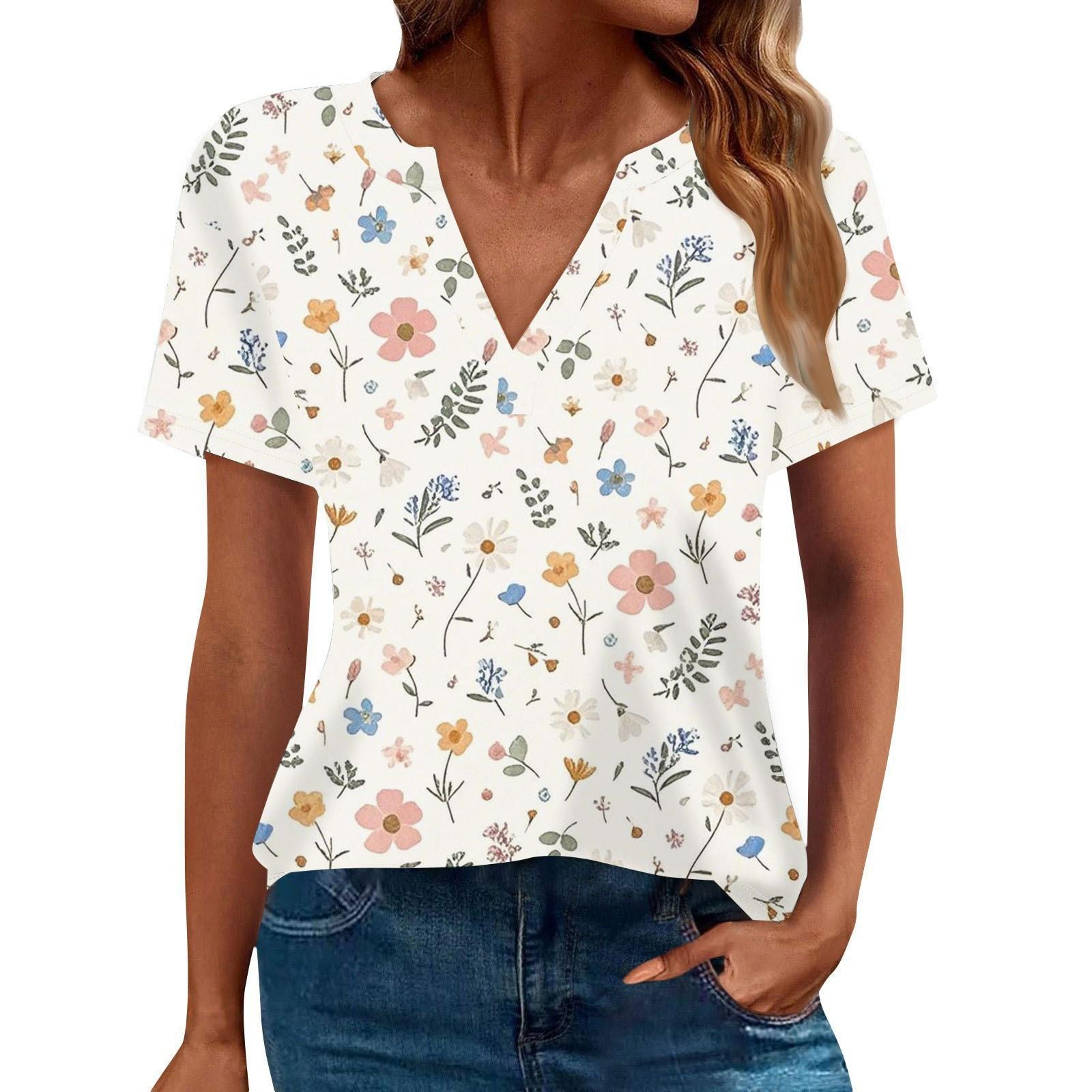 

Женская летняя мода повседневная футболка с коротким рукавом и V-образным вырезом XXL