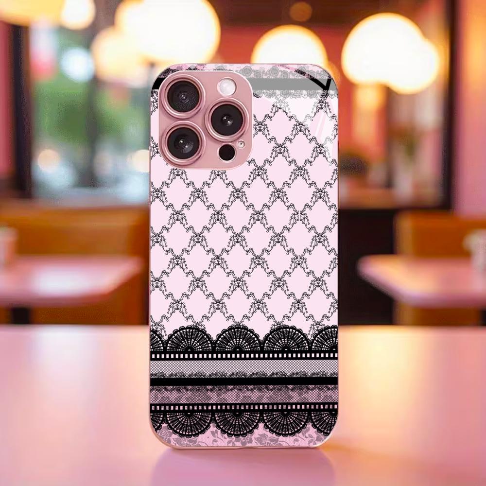 Elegant Black Lace Print phone case for iphone 17 case for iphone 17 pro max cover Glass for iPhone 17 16 15 14 13 12pm Pro Plus