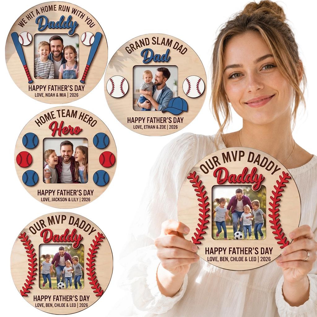 Wooden Baseball Themed Photo Frame Tabletop Display We Hit A Home Run With You Daddy Personalized Father's Day Gift Keepsake 12 7cm