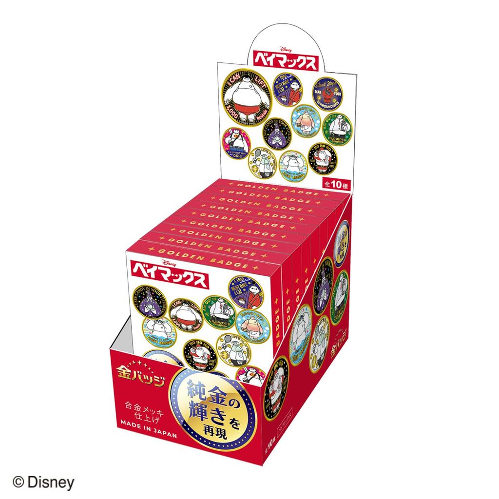 Tenyo Super Gold Badge Disney Character Baymax of 24K Gold Plated Tin Diameter [Box 10] Badge, Approx. 5.6cm