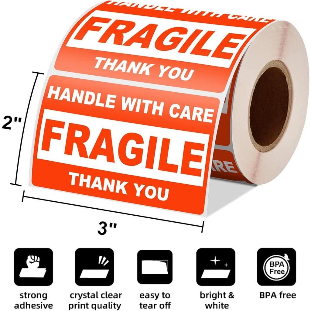 3" X 2" Fragile Stickers for Shipping, 1.8x1''Handle with Care Fragile Labels, Strong Adhesive Thank You Warning Packing Shipping Stickers